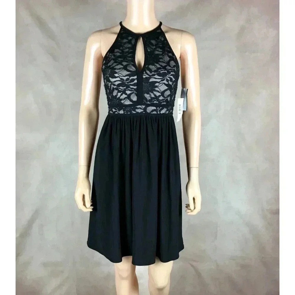Juniors' Glitter Lace Black Mini Party Dress NWT 1/2